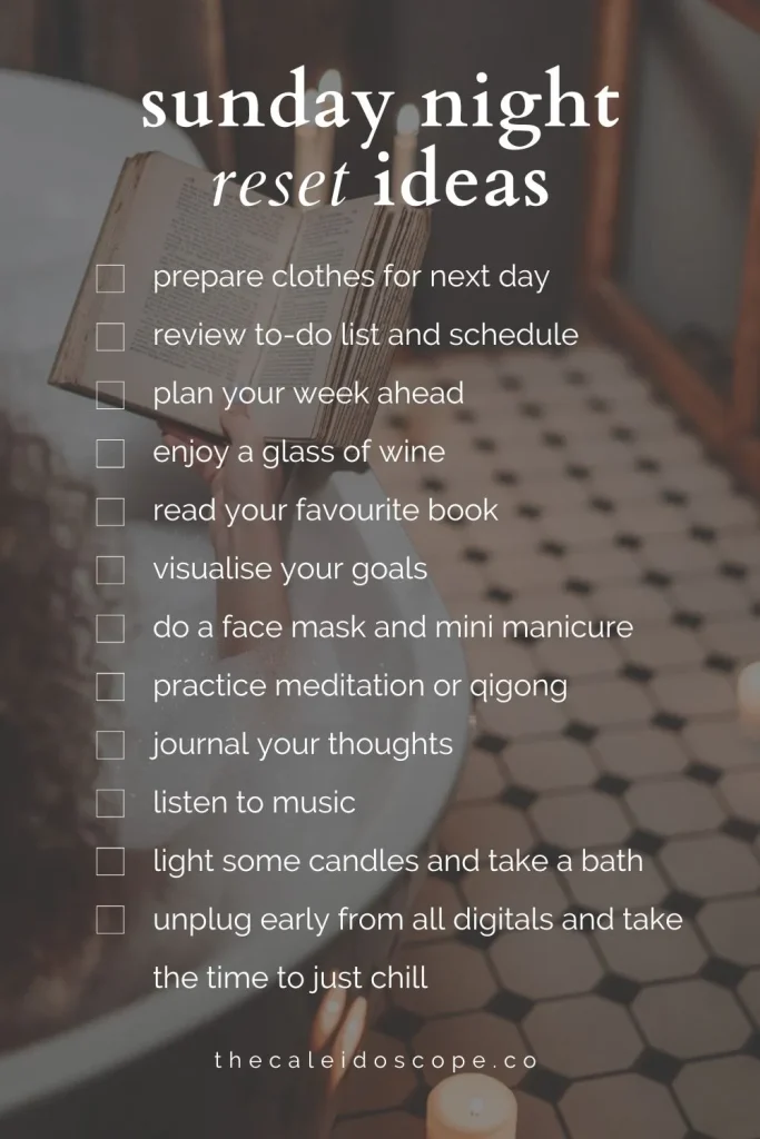 A list of Sunday evening reset and relax ideas to try
