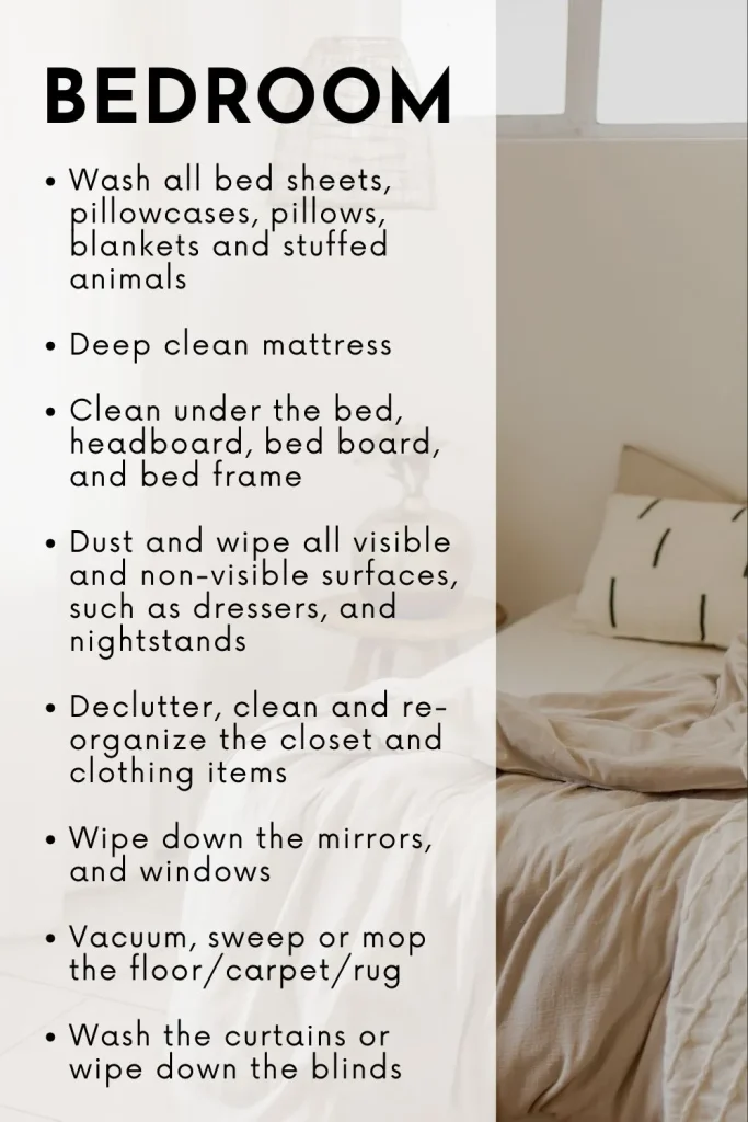 room by room spring cleaning checklist for your bedroom