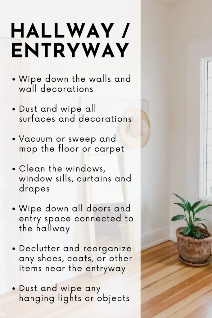 room by room spring cleaning checklist for the entryway/hallway in your home