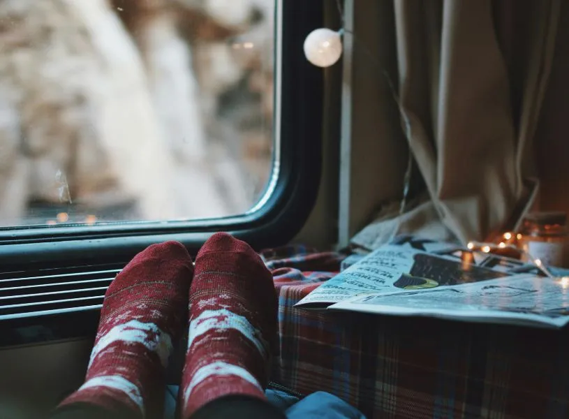 christmas socks by the window
