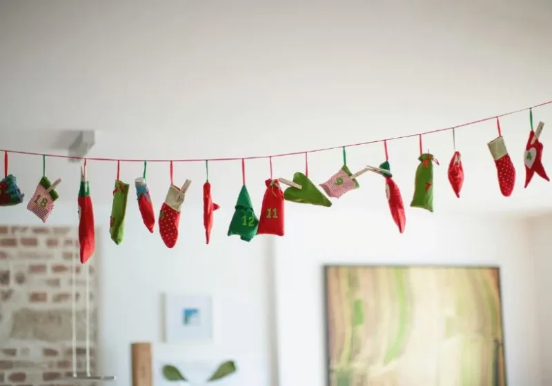 DIY advent calendar hung across the room