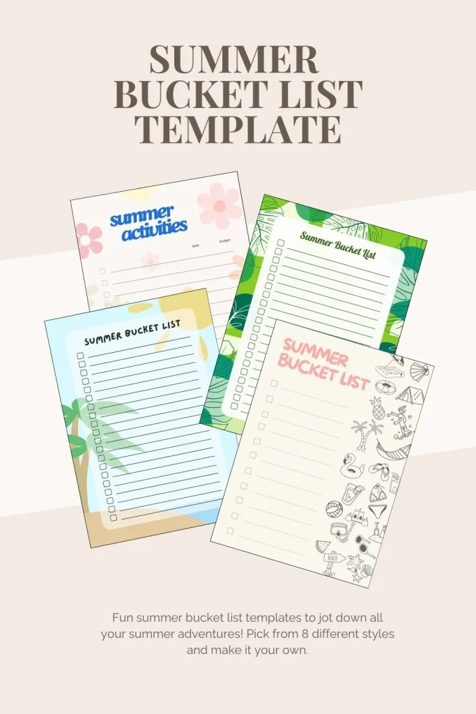 free download printable - summer bucket list templates